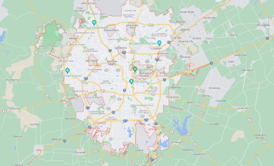 Map of San Antonio, TX zip codes